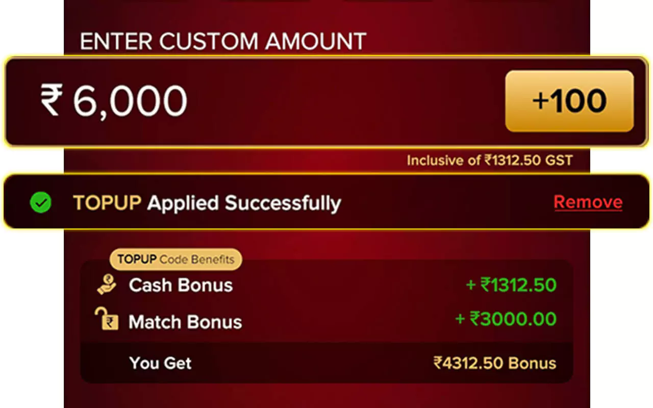 Use Bonus code TOPUP